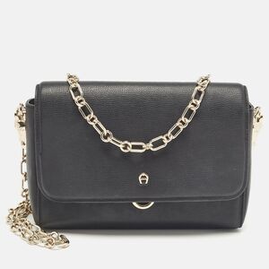 Aigner Grazia Black Coated Canvas And Leather Shoulder Bags
